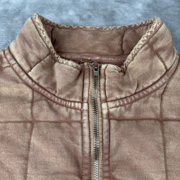 Free People Womens Jacket Sz M Tan Brown Dolman Quilted Knit Zip Up Bomber Coat - Picture 2 of 12